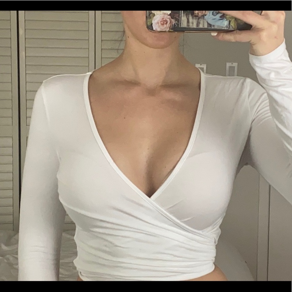 White long sleeve wrap top